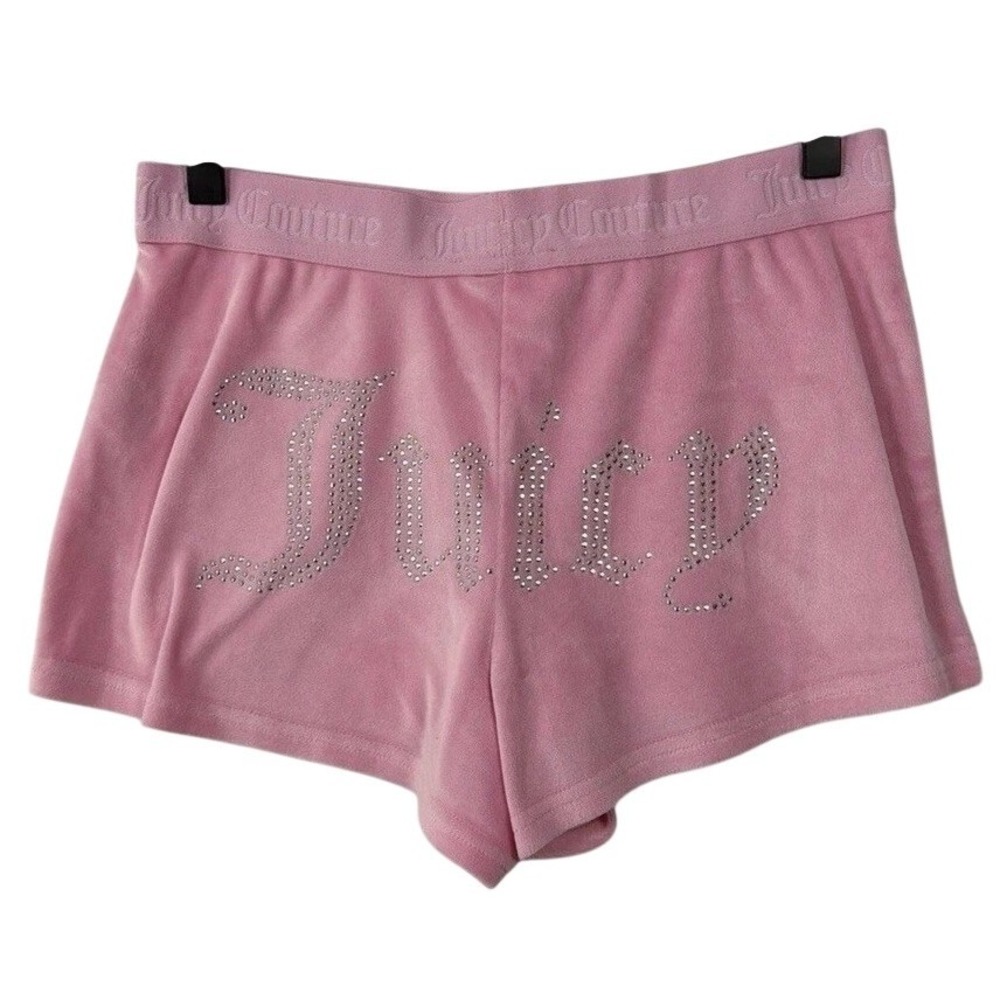 Juicy Couture Pink Velour Shorts Rhinestone Logo Y2K Sleepwear Womens S‎